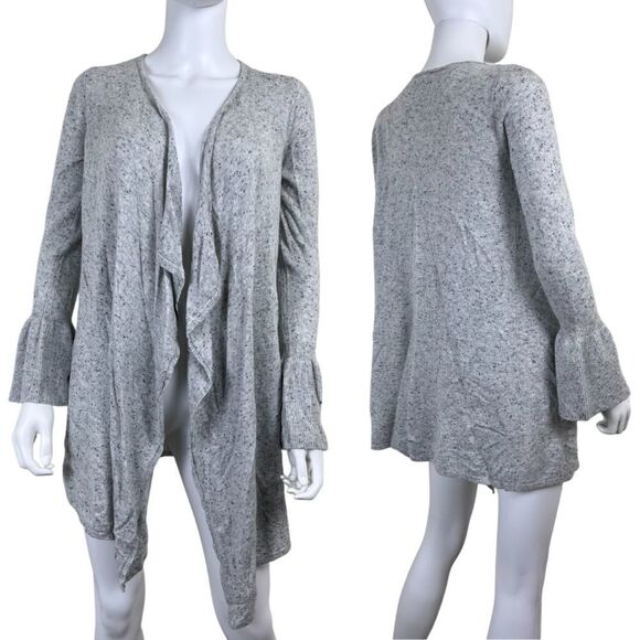 Moth Lyra Women Size S Wool Cashmere Speckled Gray Bell Sleeve Cardigan Sweater - Picture 1 of 16